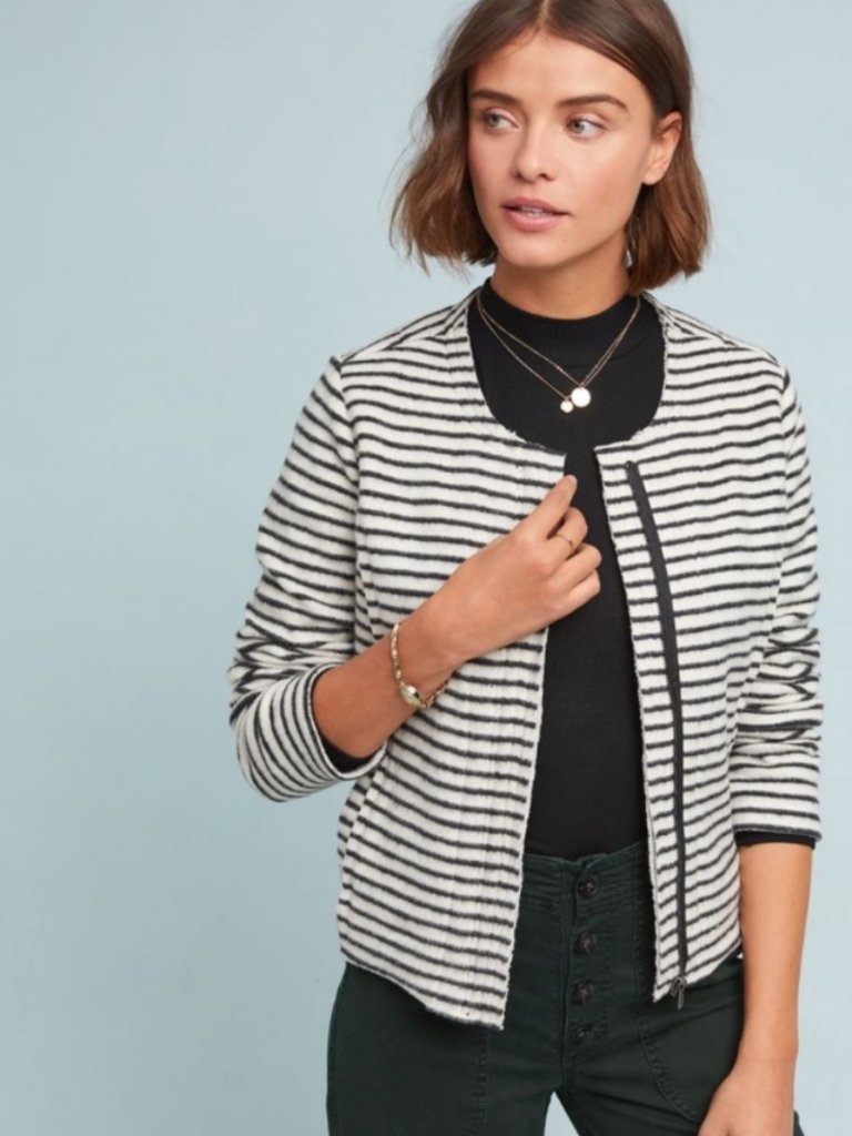 Nwt Anthropologie Black Striped Dolan Zip Front Moto Jacket In Women's X-Large